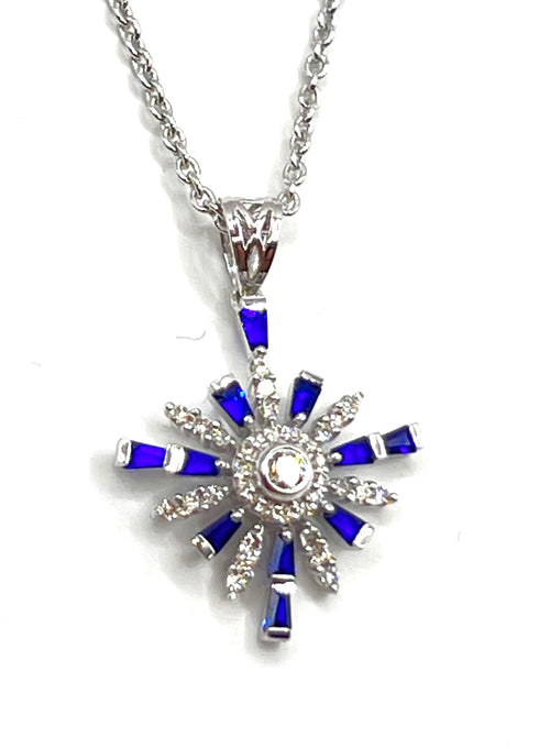 14k Gold Star of Bethlehem with Sapphire & Diamond Necklace